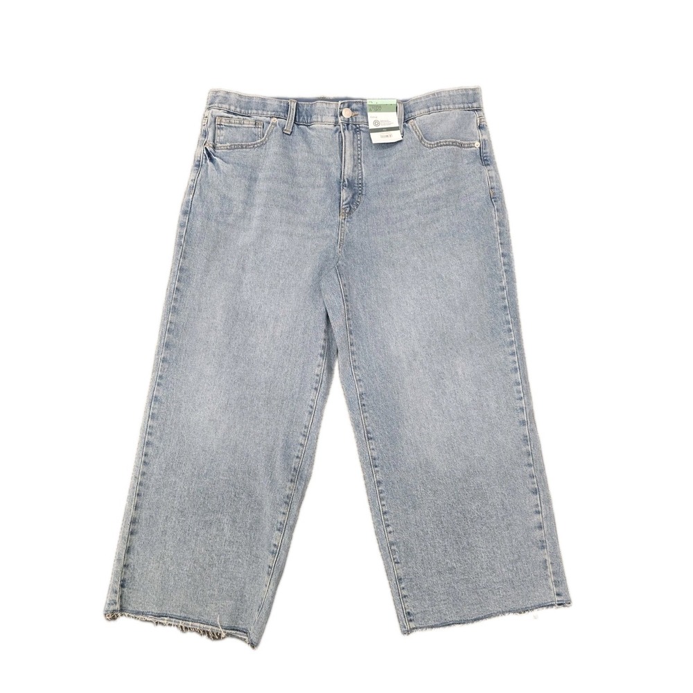 Terra & Sky Wide Leg Ankle Jeans 20W Plus Charlotte Wash Frayed Raw Hem Blue NWT